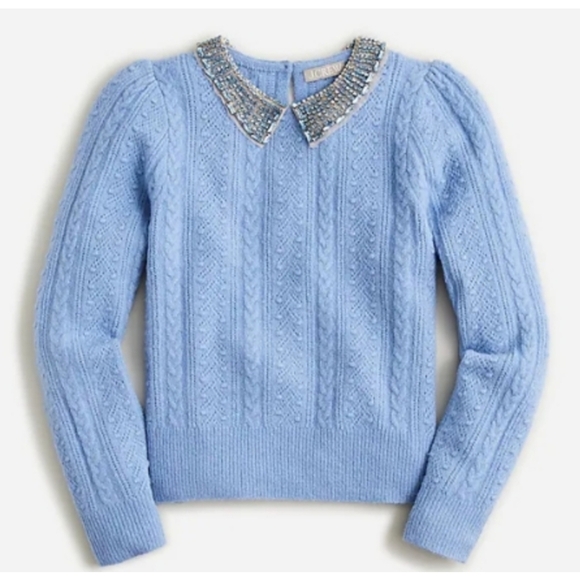 26. J.Crew Pointelle cable-knit crewneck with beaded collar - Picture 4 of 10